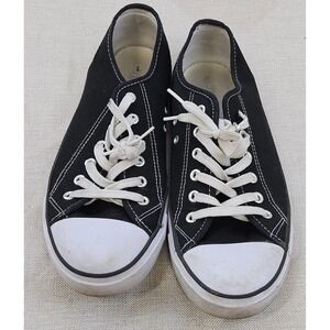 OT Revolution Black White Canvas Low‎ Top Sneakers White Laces Cap Toe Mens 9